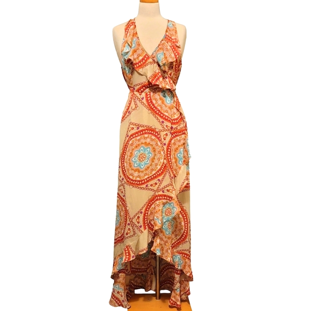 Ark & Co. Bohemian Hippie Ruffle Wrap High-low Maxi Dress